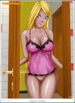  1girl blonde blonde_hair blue_eyes bottomless cartoonvalley.com cornelia_hale female female_human female_only helg_(artist) human indoors long_hair looking_at_viewer nightgown nightie no_panties partially_clothed pubic_hair standing w.i.t.c.h. 