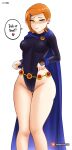  1girl ben_10 blush cartoon_network cosplay crossdressing dc_comics gwen_tennyson halloween halloween_costume myst orange_hair partially_clothed raven_(cosplay) raven_(dc) small_breasts soft_shading teen_titans thick_thighs thighs trick_or_treat yhw 