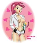  2001 big_breasts breasts female game_freak gloves humans_of_pokemon jessie_(pokemon) long_hair mad_maxx musashi_(pokemon) nintendo no_bra no_panties open_shirt pink_hair pokemon pokemon_(anime) pokemon_(game) team_rocket 