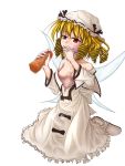  blonde_hair breasts censored cum eastern_and_little_nature_deity ejaculation gr_(artist) hat luna_child penis ribbon ribbons solo touhou wings 