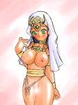  1girl artist_request blush breasts censored dark_skin egyptian egyptian_clothes erect_nipples green_eyes huge_breasts ishizu_ishtar large_breasts lens_flare nipples nude partially_clothed pointless_censorship pussy solo yu-gi-oh! yuu-gi-ou yuu-gi-ou_duel_monsters 