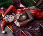 1_girl 1girl artist_name batman_(series) dc dc_comics female female_only harleen_quinzel harley_quinn jrmcdeath large_breasts nipples_visible_through_clothing solo
