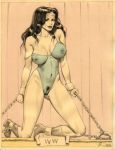  2002 bound_ankles bound_wrists chained chained_wrists chains dc_comics julius_zimmerman_(artist) julius_zimmerman_color kneeling kneeling_female looking_at_viewer see-through_clothes see-through_swimsuit wonder_woman zimmerman 