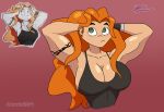 armpits arms_up big_breasts evil_raccoon freckles green_eyes metal_family milf red_hair redhead redraw russian victoria_(metal_family)