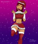  abs christmas christmas_outfit closed_eyes dc_comics dc_comics evil_raccoon happy long_hair orange_body orange_hair orange_skin red_hair redhead smile standing_on_one_leg starfire teen_titans 