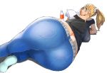  aqua_eyes ass blonde_hair breasts bubble_butt denim huge_ass jeans large_ass large_breasts long_hair looking_at_viewer looking_back original pants round_ass sideboob simple_background socks thick_thighs thighs tight_pants twintails white_background white_legwear wide_hips yoru_ha 