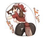 1girl ass bandanna big_ass bike_shorts blue_eyes brown_hair buttjob censored cum cum_on_ass ejaculation from_behind gloves grinding haruka_(pokemon) huge_ass looking_back may may_(pokemon) mousepad penis pokemon rubbing simple_background 