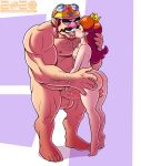  1boy 1girl 2020 ass balls big_balls big_penis breasts crown goggles hairy_chest helmet kissing long_hair looking_at_viewer megasweet muscle muscular_male mustache nintendo nipples nude penis princess_daisy super_mario_bros. thick_eyebrows veiny_penis wario 