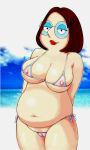  aged_25 beach breasts cameltoe chubby edit family_guy huge_breasts looking_at_viewer makeup meg_griffin micro_bikini nipples on_beach plump smile string_bikini 