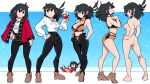 16:9_aspect_ratio 1girl ass big_breasts black_eyes black_hair black_nails black_pants blue_background blush bra breasts brown_footwear clothing crab cup drinking_glass footwear frilled_shirt frills hand_on_hip hands_in_pockets high_resolution holding holding_cup in_profile jacket long_hair long_sleeves looking_at_viewer lucia_lancaster multiple_views nail_polish navel nude orange_bra orange_panties orange_underwear original panties pants red_jacket scott_malin shadow shirt shirt_tucked_in shoes shoulder_blades sideboob underwear underwear_only white_shirt wine_glass