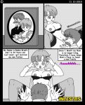 adult age_difference black_bra blue_hair bra breast_press breasts bulma_brief bulma_briefs clothed comic daddy daughter dr._briefs dragon_ball_z father_&amp;_daughter hair hentai husband incest incestus lingerie male/female monochrome oedipussy pretty short_hair stockings wedding wife