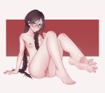  blush brown_hair danganronpa_(series) feet foot_focus fukawa_touko high_resolution mole nude pigtails shinbun_n_(artist) smile 
