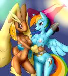  1girl anthro breasts clothing dark-moltres duo friendship_is_magic furry halloween holidays hugging lopunny my_little_pony navel nintendo nipples pink_eyes pokemon rainbow_dash video_games wings 