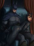  ass batman batman_(series) bent_over bruce_wayne catwoman clothed dc dc_comics looking_at_viewer mask selina_kyle 