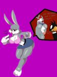  2015 anthro ass avian big_breasts bird breasts bugs_bunny cleavage clothed clothing daffy_duck dickgirl duck erection furry intersex jaynatorburudragon lagomorph looney_tunes male mammal penis rabbit testicles warner_brothers 