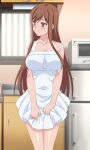 1girl anime apron big_breasts blush breasts brown_hair female_only hentai kitchen looking_away naked_apron overflow_(series) shirakawa_ayane solo_female standing