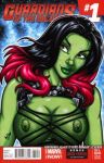 1girl black_hair breasts comic_cover female_only gamora garrett_blair green_skin guardians_of_the_galaxy marvel nipples solo_female upper_body