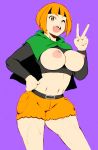  1girl breasts gardenia nipples pokemon smile wink 