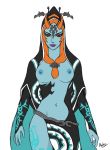  1girl areola breasts drakyx dress long_hair midna navel neon_trim nipples orange_hair red_eyes standing the_legend_of_zelda topless twili_midna twilight_princess white_background yellow_sclera 