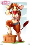  1girl anthro anthrofied arizona_cow_(tfh) atryl bandanna bovine cattle cleavage clothed clothing collaboration cutoffs denim_shorts furry gloves green_eyes hooves horn mammal midriff rope shorts siden_(artist) them&#039;s_fightin&#039;_herds 