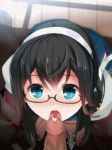  anime closed_eyes cum cumshot fellatio gif glasses kneel licking oral school_uniform sucking 