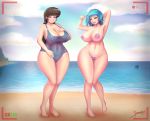  2girls beach big_breasts bikini breasts camera friendship_is_magic humanized looking_at_viewer multiple_girls my_little_pony nude ocean octavia pov spindlesx swimsuit vinyl_scratch wide_hips 