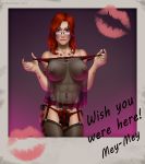  abs breasts glasses nightgown red_eyes red_hair tattoo 
