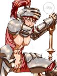 1girl armor axe breasts castlevania castlevania:_portrait_of_ruin helmet knight magi nipples pussy red_eyes red_hair solo torn_clothes uncensored warrior weapon 