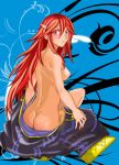  1girl abstract_background artist_request ass blush breasts butt_crack cordelia fire_emblem fire_emblem:_kakusei fire_emblem_awakening hair_ornament long_hair looking_at_viewer looking_back medium_breasts nipples nude red_eyes red_hair solo tiamo very_long_hair 