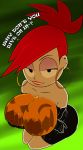 big_breasts black_eyes bodypaint breasts candy candy_corn dress earrings foster&#039;s_home_for_imaginary_friends frankie_foster gloves halloween jack-o&#039;-lantern looking_up nipples paint pumpkin_breasts red_hair shiny shiny_skin theboogie topless