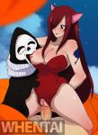 1boy 1girl :d arm arms art babe bare_legs bare_shoulders big_breasts black_eyes blush bottomless breasts cat_ears cleavage clothed cosplay couple erza_scarlet fairy_tail girl_on_top hair_over_one_eye happy_sex high_res highres inusen legs leotard long_hair looking_at_another moaning natsu_dragneel nipples open_mouth penis pussy red_clothes red_hair sex shiny shiny_skin sitting sitting_on_person smile spread_legs strapless tattoo testicle uncensored vaginal whentai