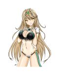 1girl alluring big_breasts bikini blonde_hair breasts cleavage high_res labia long_hair looking_at_viewer mythra mythra_(xenoblade) navel nintendo smile standing swimsuit voluptuous xenoblade_(series) xenoblade_chronicles_2 yellow_eyes