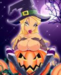 1girl big_breasts blonde_hair breasts daphne_(winx_club) female female_only full_moon halloween jack-o&#039;-lantern moon nickelodeon night outside pumpkin solo tagme winx_club witch_hat yellow_eyes zfive