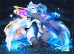  2girls abstract_background anthro blue_hair blue_skin breasts clothed clothing crown cutie_mark duo equine friendship_is_magic furry hair half-closed_eyes high_heels horn horse hugging kneeling koveliana legwear long_hair looking_at_viewer mammal multicolored_hair my_little_pony pony princess_celestia princess_luna siblings sisters smile stockings two_tone_hair white_skin wings 