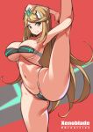 1girl :o absurd_res alluring armpits bangs big_breasts bikini black_bikini blonde_hair breasts chul-e_(suse09) cleavage eyebrows_visible_through_hair gluteal_fold groin high_res legs looking_at_viewer multicolored multicolored_bikini multicolored_clothes multicolored_swimsuit mythra mythra_(xenoblade) navel nintendo pussy shiny shiny_skin short_hair split standing standing_on_one_leg standing_split super_smash_bros. swimsuit thong view_between_legs voluptuous xenoblade_(series) xenoblade_chronicles_2 yellow_eyes