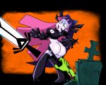  ass bow cosplay embarrassing goth grimphantom grimphantom_(artist) halloween long_hair multicolored_hair panty_&amp;_stocking_with_garterbelt panty_pull shiny shiny_skin stocking_(psg) sword weapon zombie 