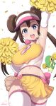 1girl 1girl 1girl big_breasts blue_eyes breasts brown_hair cheerleader cheerleader_uniform clothed_female female_focus female_only game_freak high_res huge_breasts kasai_shin light-skinned_female light_skin long_hair nintendo pokemon pokemon_bw2 rosa_(pokemon) smile snivy solo_female solo_focus tagme teen twin_buns twin_tails video_game_character video_game_franchise