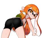  1girl all_fours ass cute inkling nintendo shorts simple_background smile splatoon sweat transparent_background video_games 