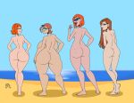  4girls artist_name beach ben_10 ben_10:_alien_force ben_10:_omniverse ben_10:_ultimate_alien big_breasts commission dat_ass freckles freckles_on_ass frostbiteboi glaring glasses gooeyblob gwen_tennyson hand_on_hip laugh lineup looking_at_viewer looking_back nude redhead smile 
