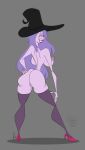  2015 ass big_breasts breasts disney feathers-ruffled hat high_heels leggings madam_mim nude pose purple_hair purple_skin shoes stockings the_sword_in_the_stone whore witch 