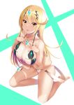 1girl alluring ass bent_over big_breasts black_hairband blonde_hair breasts cameltoe dumbbell female_focus hair_between_eyes hairband hanging_breasts leg_garter legs long_hair looking_back matching_hair/eyes mitsu_(mitsu_art) mythra mythra_(xenoblade) nintendo open_mouth patreon_username super_smash_bros. sweat thigh_strap thighs voluptuous xenoblade_(series) xenoblade_chronicles_2 yellow_eyes