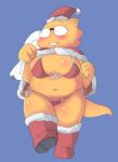 1girl 2d 2d_(artwork) adorable alphys alphys_(undertale) alternate_costume anthro anthro_only aruput aruput_ut belly big_breasts bikini blue_background blush boots breasts buckteeth christmas chubby chubby_anthro chubby_belly chubby_female cute digital_media_(artwork) female_anthro female_only full_body glasses lizard lizard_girl lizard_tail looking_away monster monster_girl navel non-mammal_breasts non-mammal_navel reptile reptile_girl reptile_tail santa_bag santa_boots santa_costume santa_hat scalie simple_background solid_color_background solo_anthro solo_female string_bikini swimsuit tail teeth third-party_source undertale undertale_(series) video_game_character video_games yellow_body yellow_skin