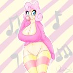  animal_humanoid big_breasts blue_eyes bottomless breasts cleavage female gum humanized humanoid jigglypuff nintendo pink_hair pokemon pussy quin-nsfw solo 