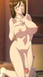 10s 2girls blush breasts brown_eyes brown_hair censored futabu futanari hair_ornament huge_breasts kneeling large_penis long_hair looking_at_viewer mosaic_censoring multiple_girls navel nipples nude oohashi_sumika open_mouth penis solo_focus stitched third-party_edit togami_chie