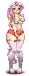  1girl anthro belly big_breasts blush breasts clothed clothing cutie_mark equine fluttershy_(mlp) friendship_is_magic furry hair hat headgear legwear long_hair mammal midriff my_little_pony navel nurse_hat pegasus pia-sama pink_hair simple_background standing stockings suggestive white_background wings yellow_skin 