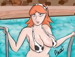  akzet bikini breasts cow_girl huge_breasts jessica_(rick_and_morty) looking_at_viewer pool poolside red_hair rick_and_morty 