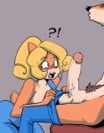  1boy 1girl ?! absurd_res activision anthro balls bandicoot big_penis black_nose blonde_hair blush bodily_fluids bottomwear brother brother_and_sister clothed clothing coco_bandicoot crash_bandicoot crash_bandicoot_(series) darkeros duo edit erection faceless_character faceless_male fur furry genitals green_eyes hair high_res humanoid_genitalia humanoid_penis incest male/female mammal marsupial multicolored_body multicolored_fur open_mouth orange_body orange_fur overalls pants partially_clothed penis penis_awe pubes siblings simple_background sister sweat throbbing topless two_tone_body two_tone_fur vein veiny_penis video_games 