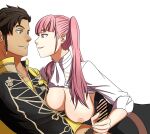  1boy 1girl big_breasts breasts breasts_outside brown_hair claude_von_riegan clothed_sex dark-skinned_male dark_skin fire_emblem fire_emblem:_three_houses garreg_mach_monastery_uniform green_eyes handjob hilda_valentine_goneril jellycat long_hair male male/female nintendo pink_eyes pink_hair pointless_censoring pubic_hair straight tagme twin_tails uniform video_game_character video_game_franchise 