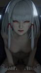  1boy 1girl big_breasts big_penis bouncing_ass bouncing_breasts bubble_butt cowgirl_position fatal_frame lazyprocrastinator looking_at_viewer male_pov moaning red_eyes shiragiku_(fatal_frame) stockings thick_thighs vaginal_penetration white_hair 