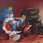  anal anal_fingering anal_insertion anal_penetration anthro black_fur blue_fur blush cape clothing crown cum cum_in_mouth cum_inside dildo duo fingering footwear fur furry gloves male male/male open_mouth oral penetration penis sega sex sex_toy shadow_the_hedgehog shoes soina sonic_the_hedgehog 